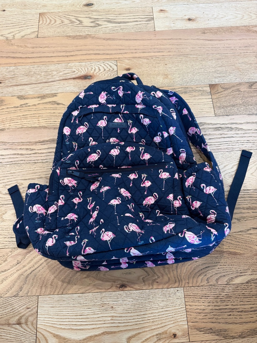 Vera Bradley Navy Quilted Backpack with Pink Flamingos